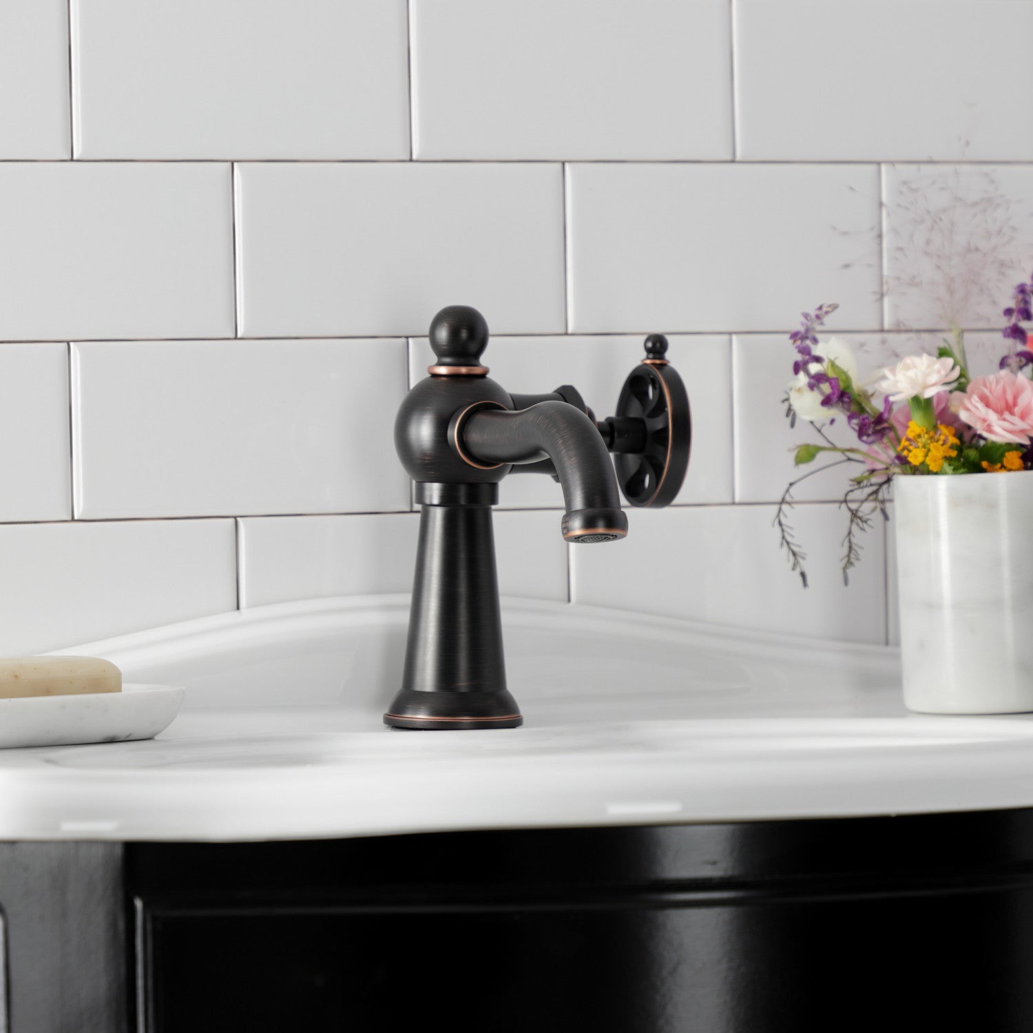 Kingston Tulare KS354RXNB - Belknap One-Handle 1-Hole Bathroom Faucet with Push Pop-Up Drain, Naples Bronze — thumbnail 3